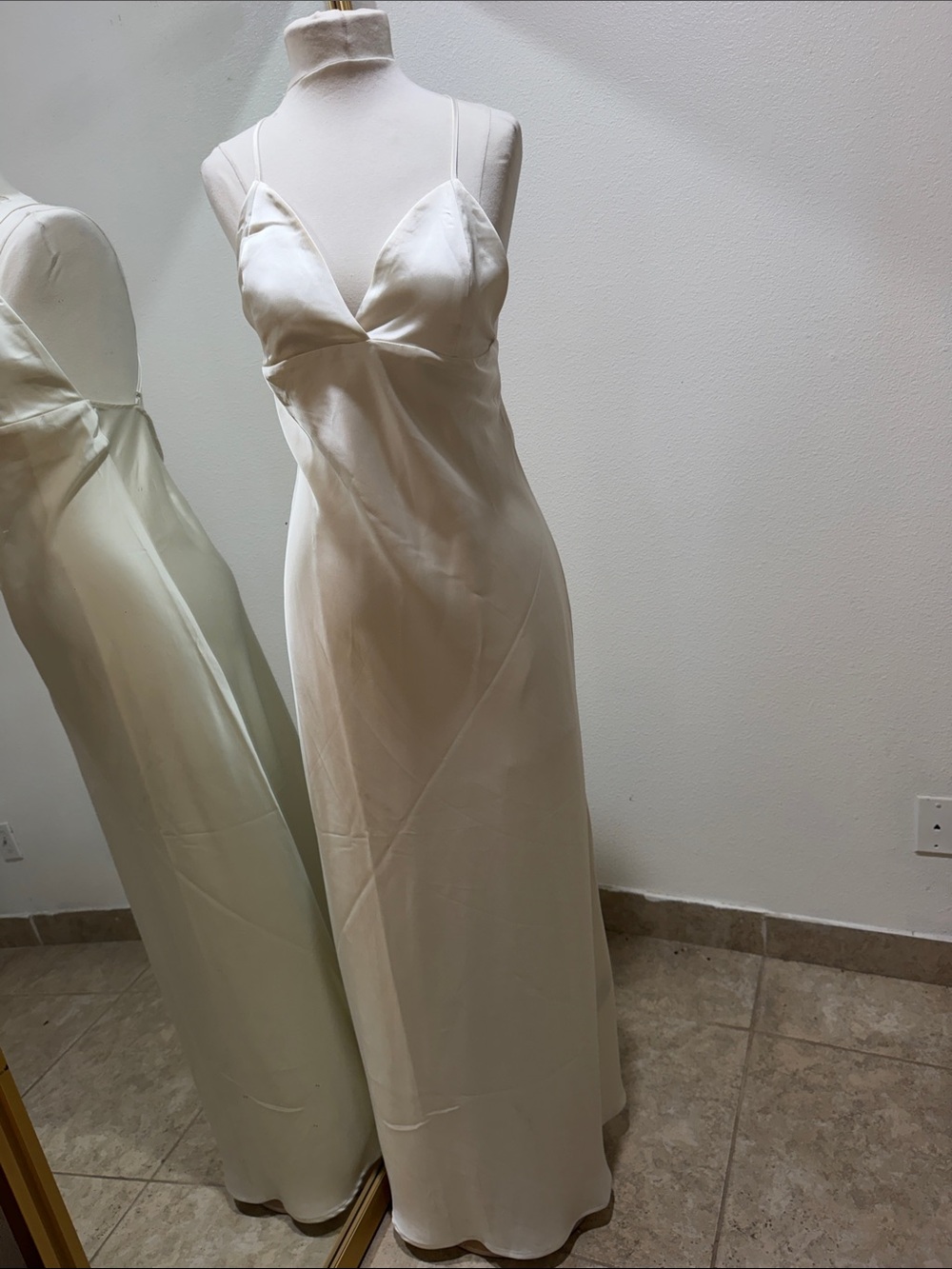 Forever 21 Ivory Satin Slip Maxi Dress with Spaghetti Straps